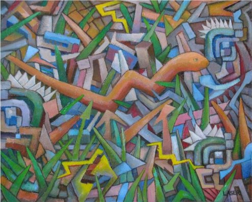 snake in the garden oil on paper